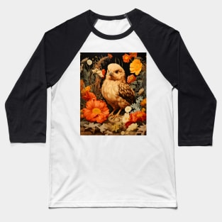 Retro Vintage Art Style Baby Chick in Field of Wild Flowers - Whimsical Farm Baseball T-Shirt